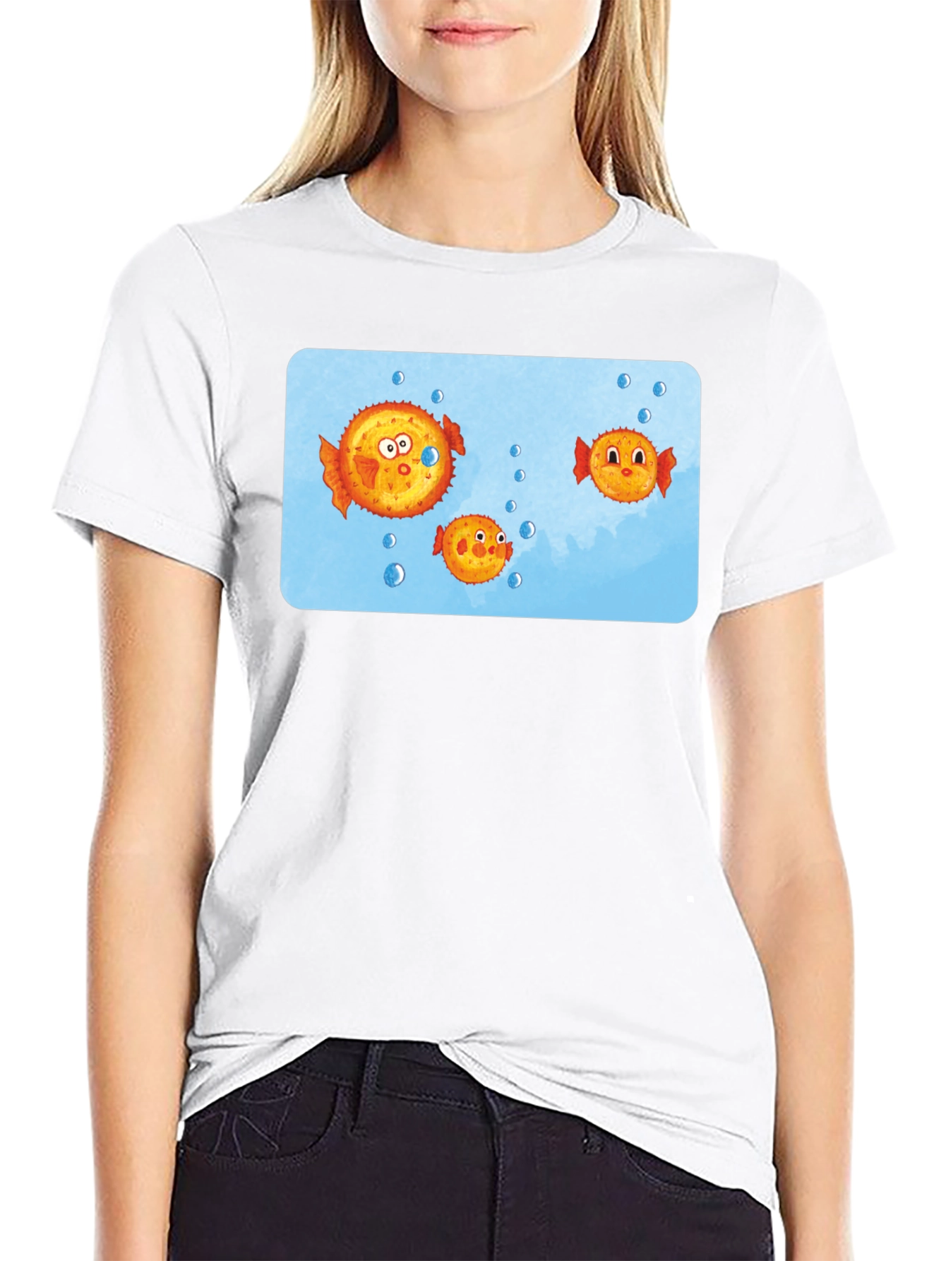 Cartoon Puffer Fish Graphic T-Shirt