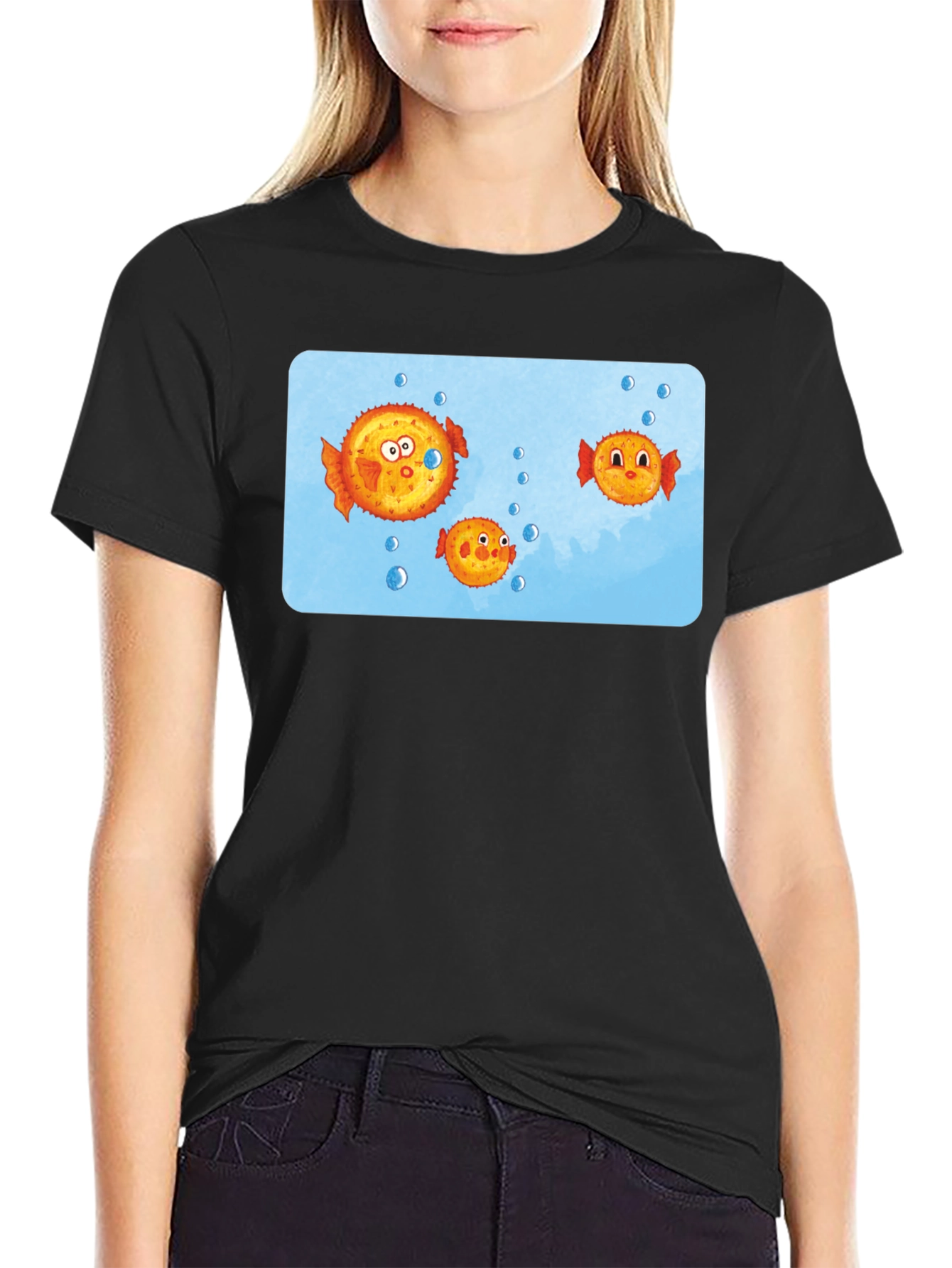 Cartoon Puffer Fish Graphic T-Shirt