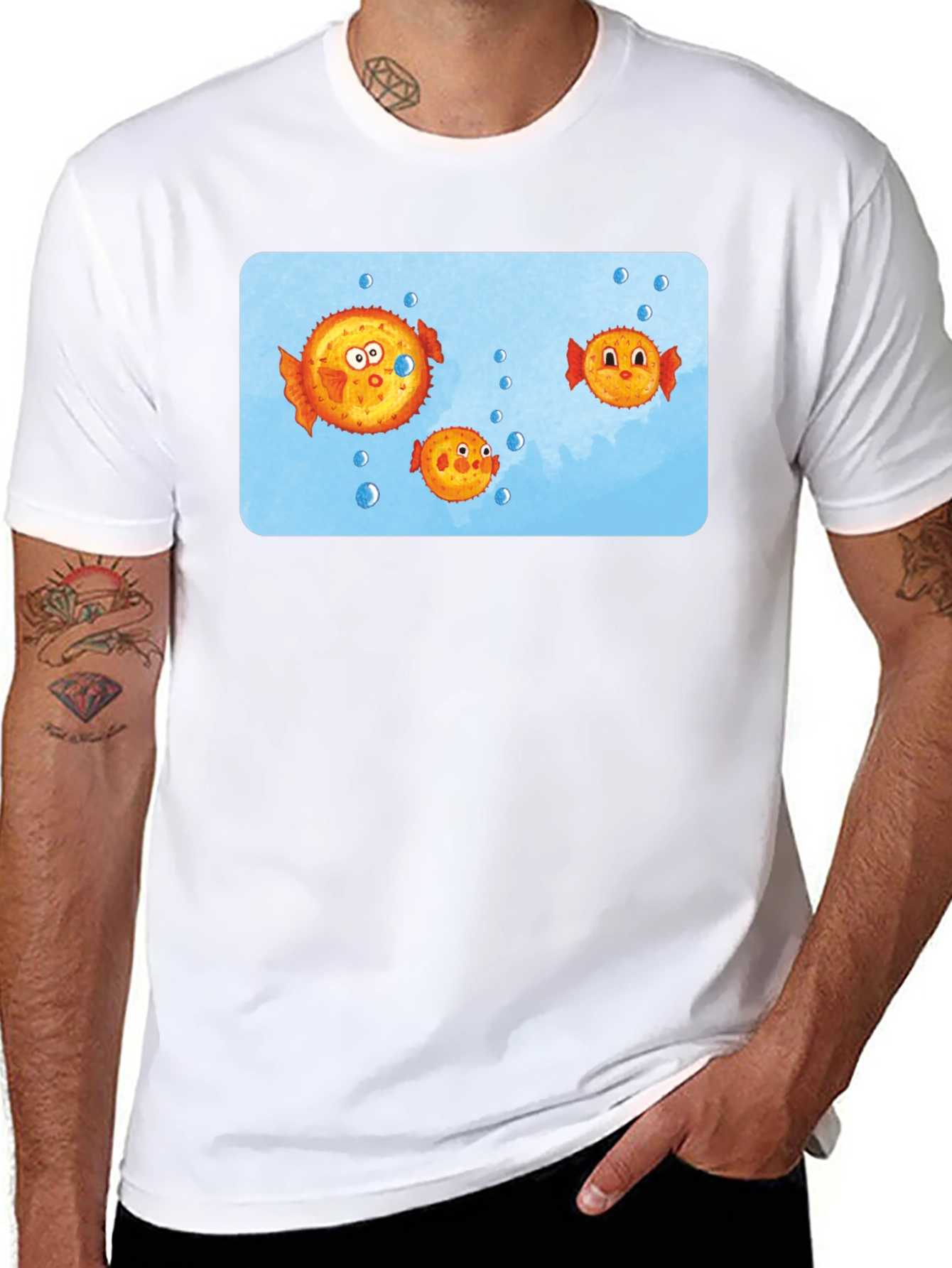 Cartoon Puffer Fish Graphic T-Shirt
