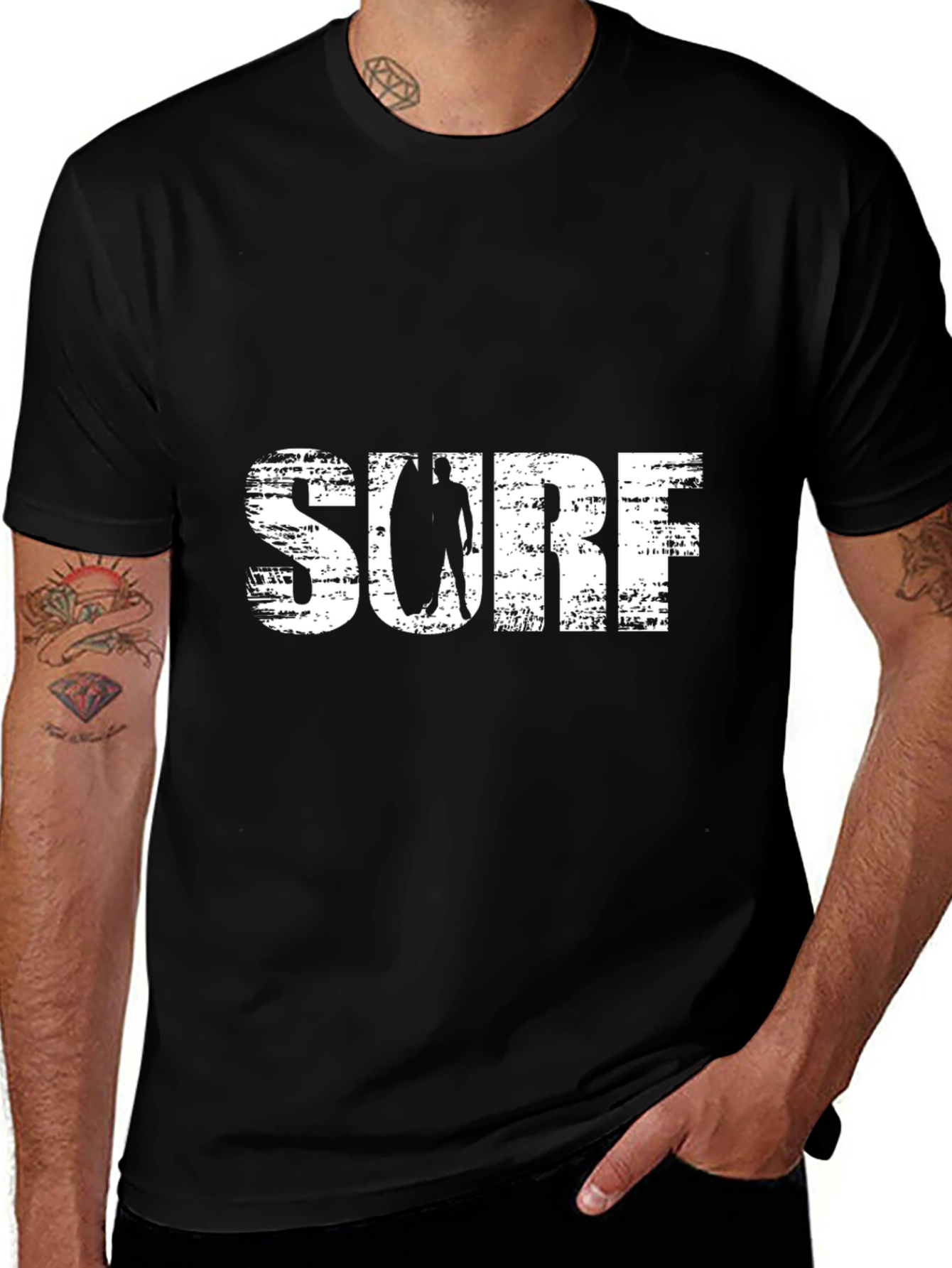 Surf T-Shirt - Black Cotton Tee with Graphic Print