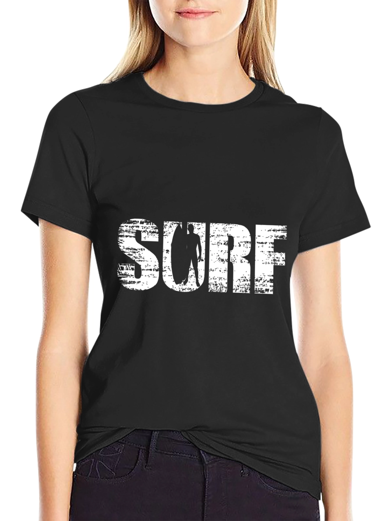 Surf T-Shirt - Black Cotton Tee with Graphic Print