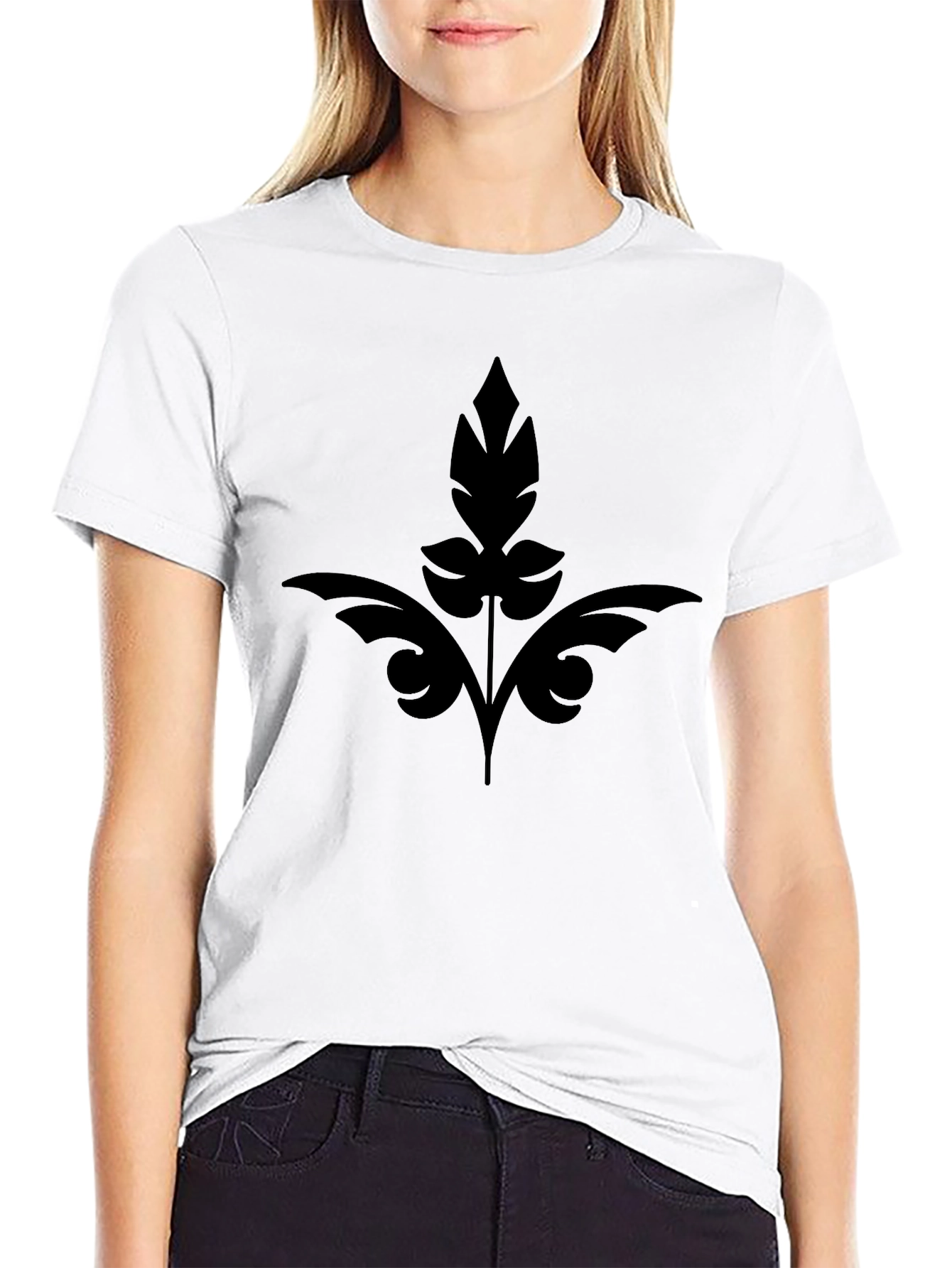 Elegant Black Leaf Design Mens T-Shirt