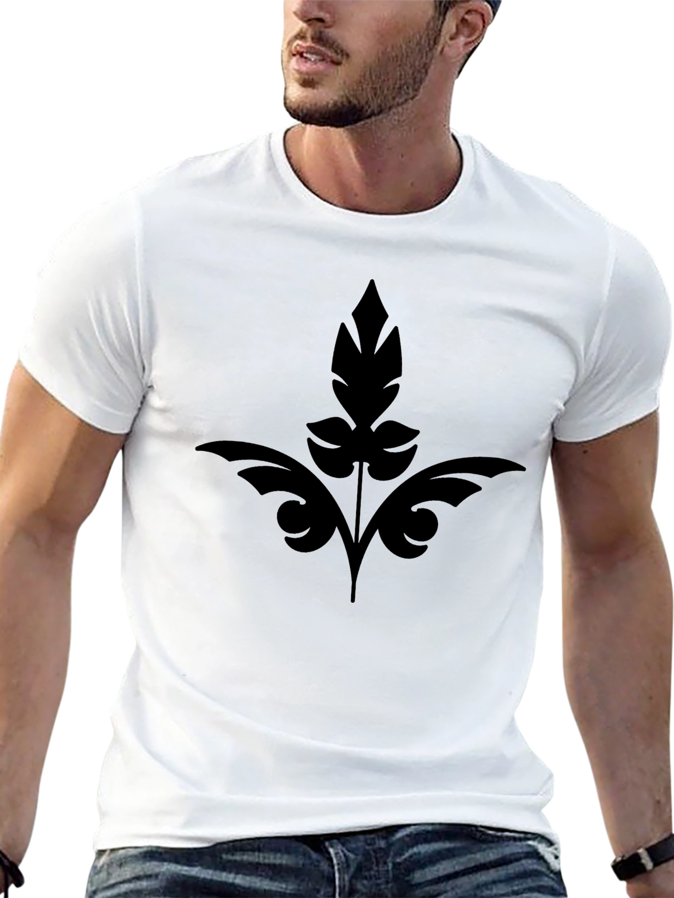 Elegant Black Leaf Design Mens T-Shirt