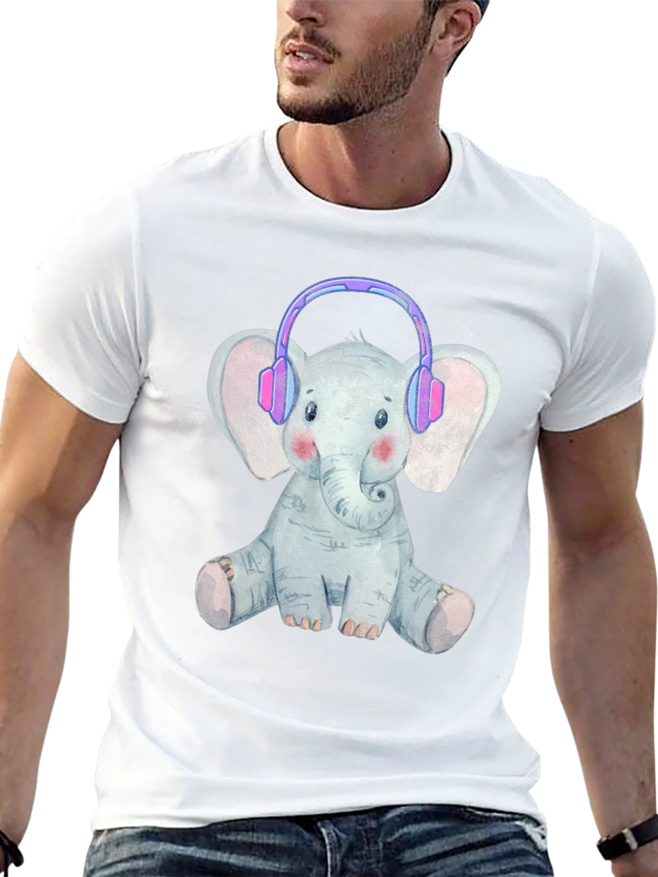 Cute Elephant T-Shirt with Headphones