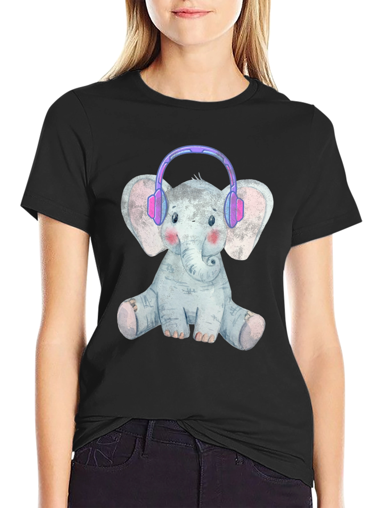 Cute Elephant T-Shirt with Headphones