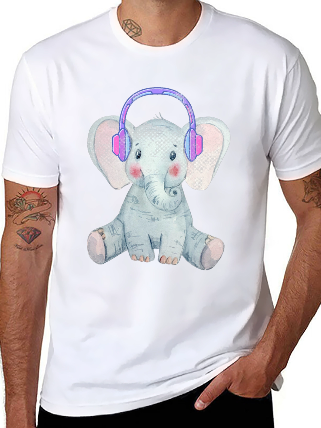 Cute Elephant T-Shirt with Headphones