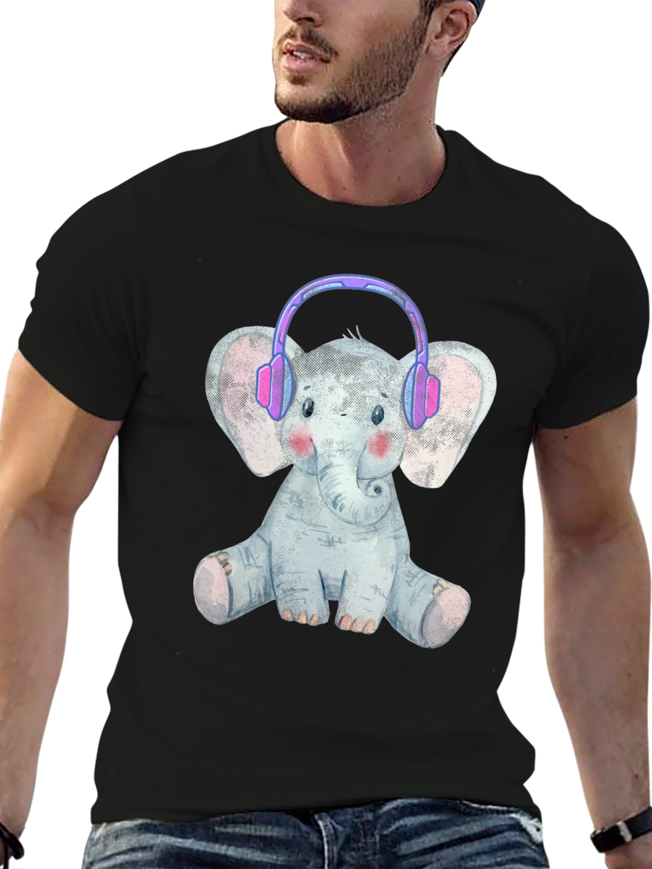 Cute Elephant T-Shirt with Headphones