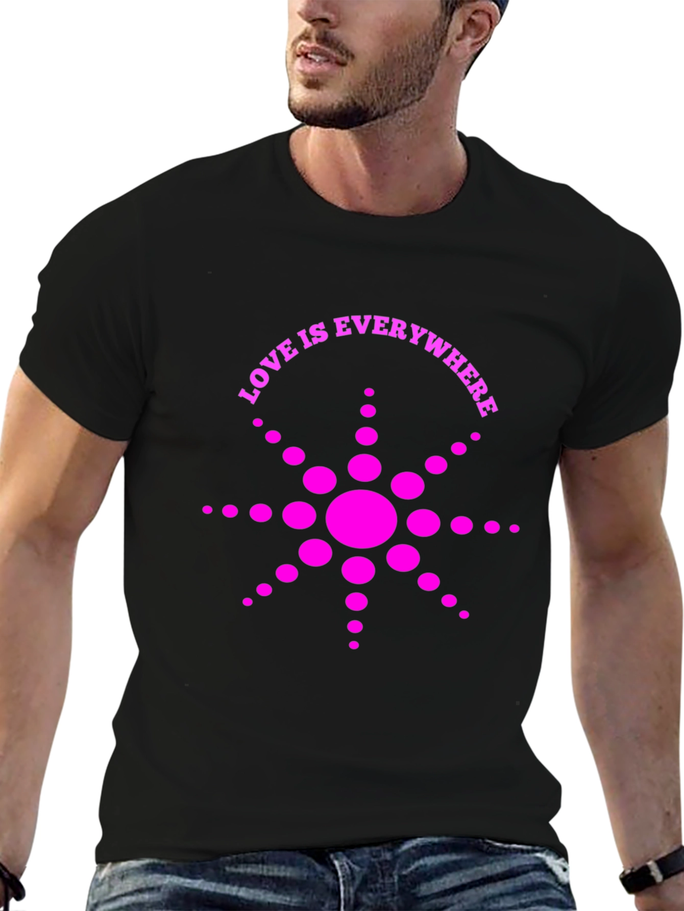 Love Is Everywhere T-Shirt - Black with Pink Graphic