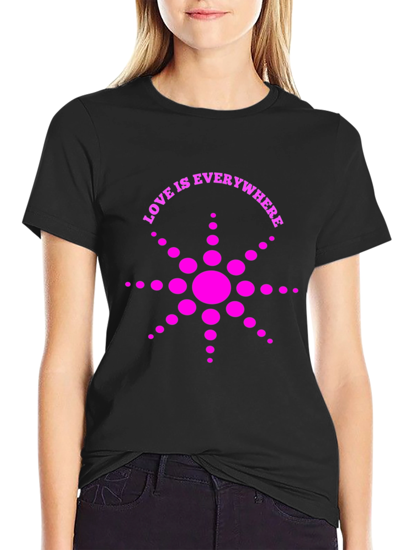 Love Is Everywhere T-Shirt - Black with Pink Graphic