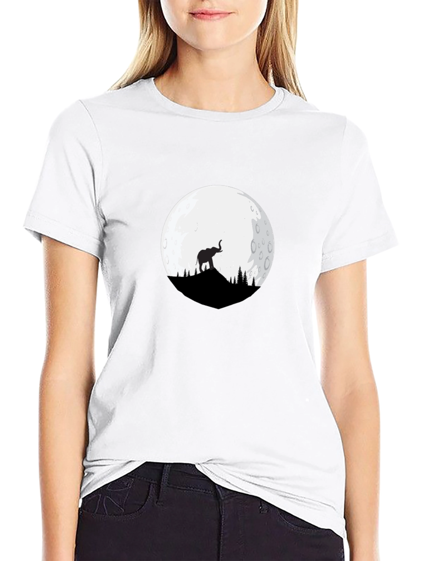 Elephant Moon Graphic Tee - Black Cotton Blend