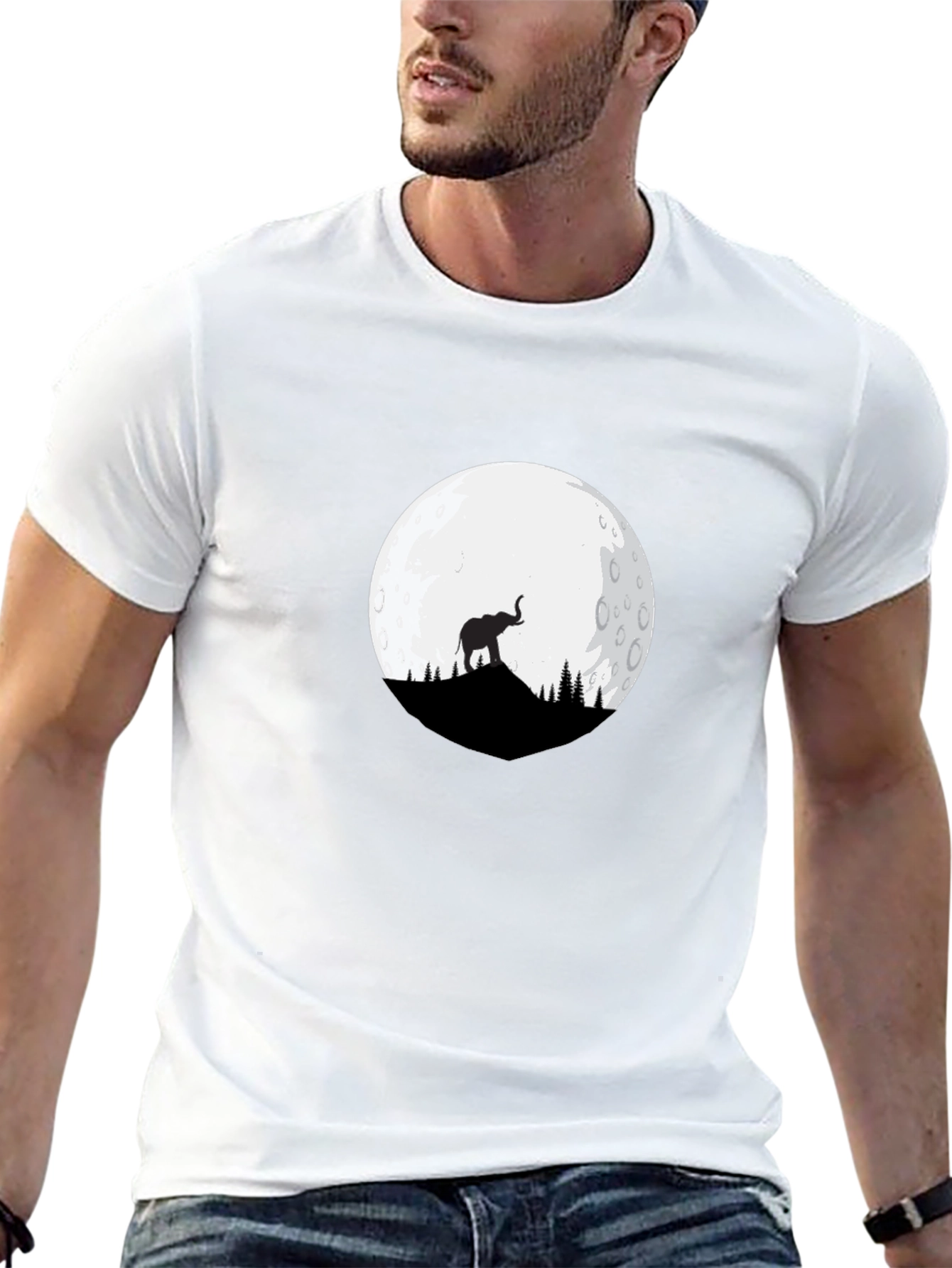 Elephant Moon Graphic Tee - Black Cotton Blend