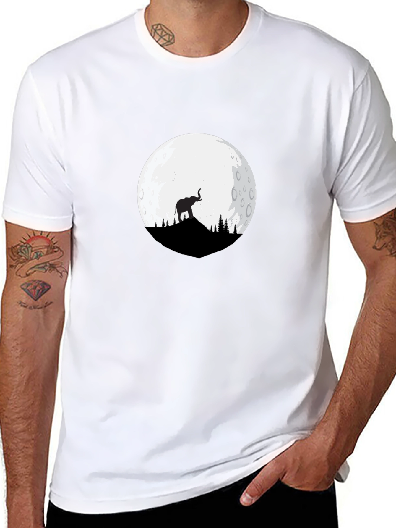 Elephant Moon Graphic Tee - Black Cotton Blend