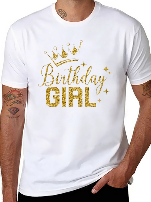 Birthday Girl T-Shirt - Gold Glitter Crown
