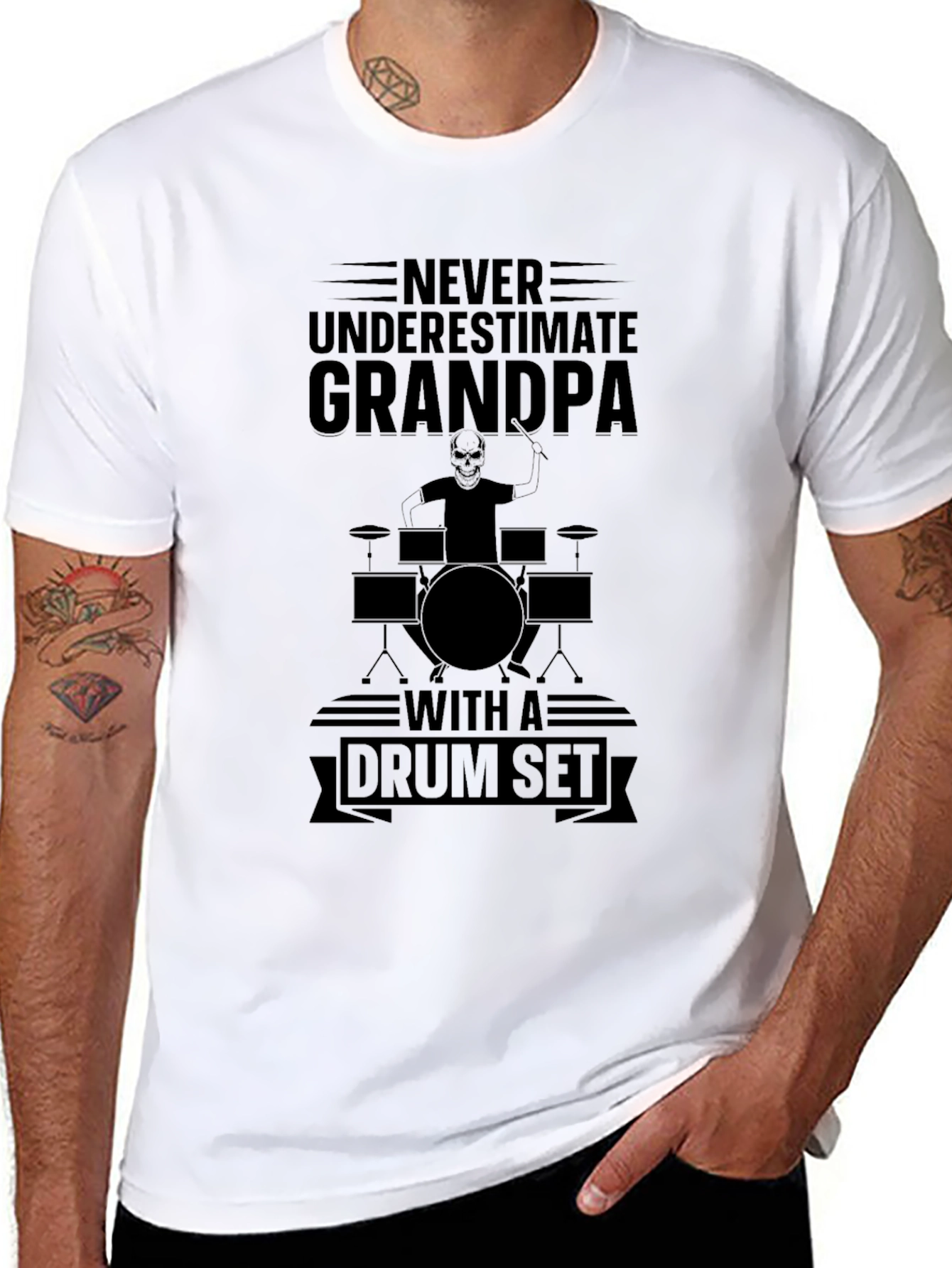 Never Underestimate Grandpa Drum Set T-Shirt