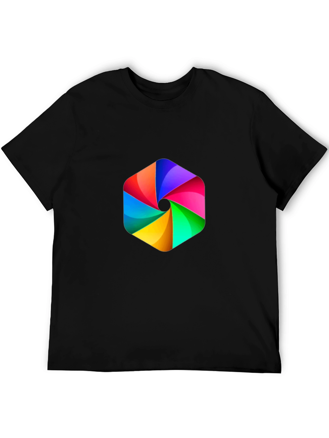 Mens Black Tee with Rainbow Hexagon Graphic