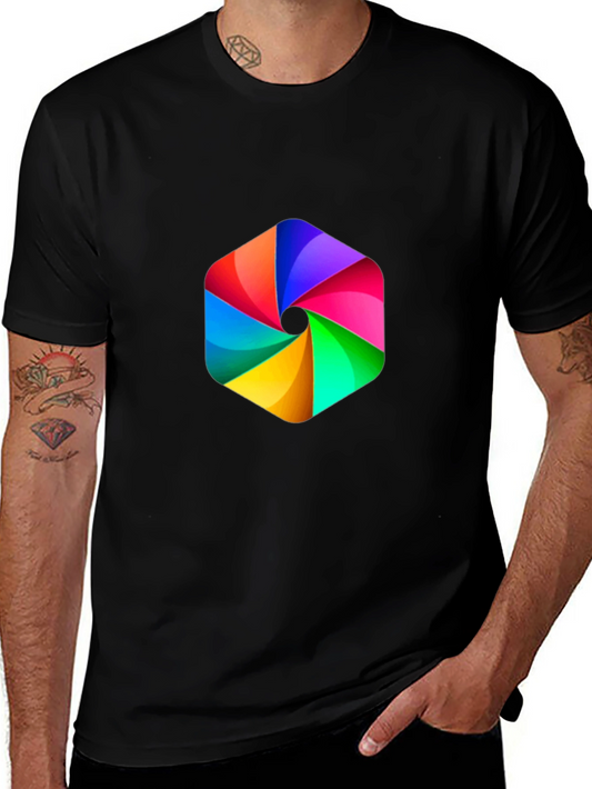 Mens Black Tee with Rainbow Hexagon Graphic