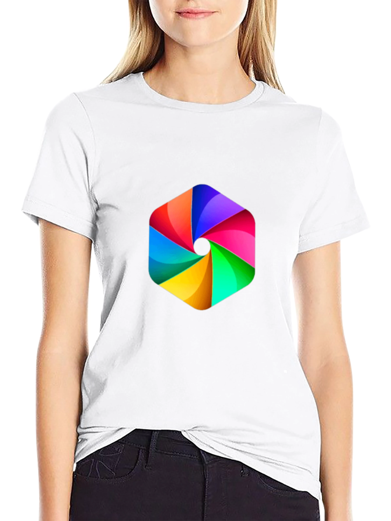 Mens Black Tee with Rainbow Hexagon Graphic