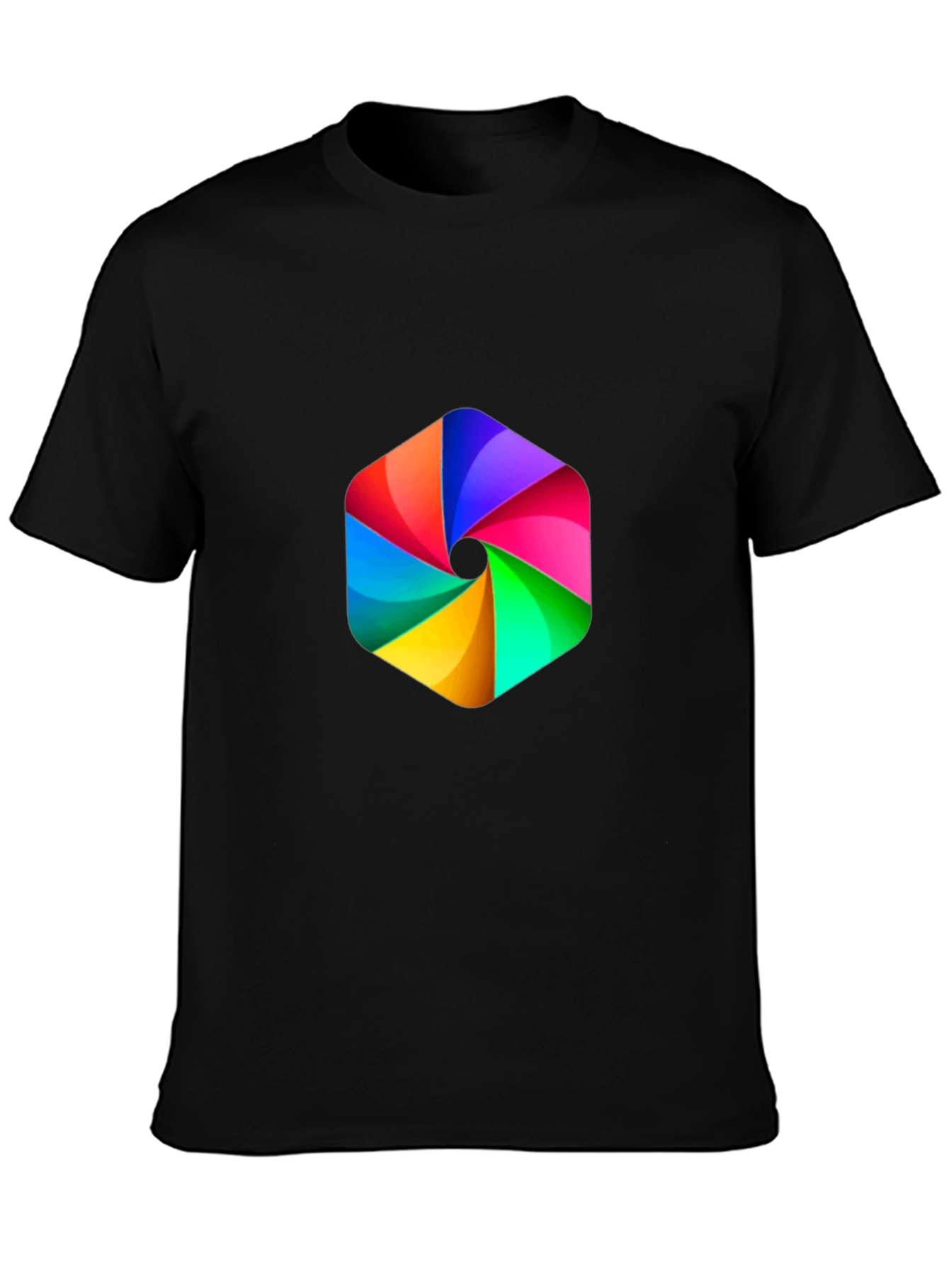 Mens Black Tee with Rainbow Hexagon Graphic
