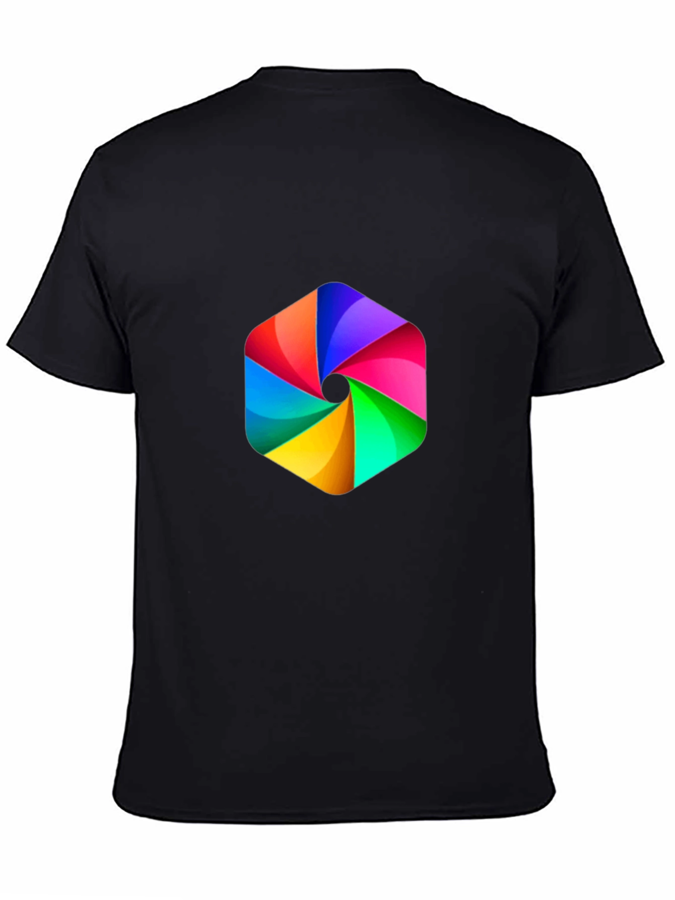 Mens Black Tee with Rainbow Hexagon Graphic