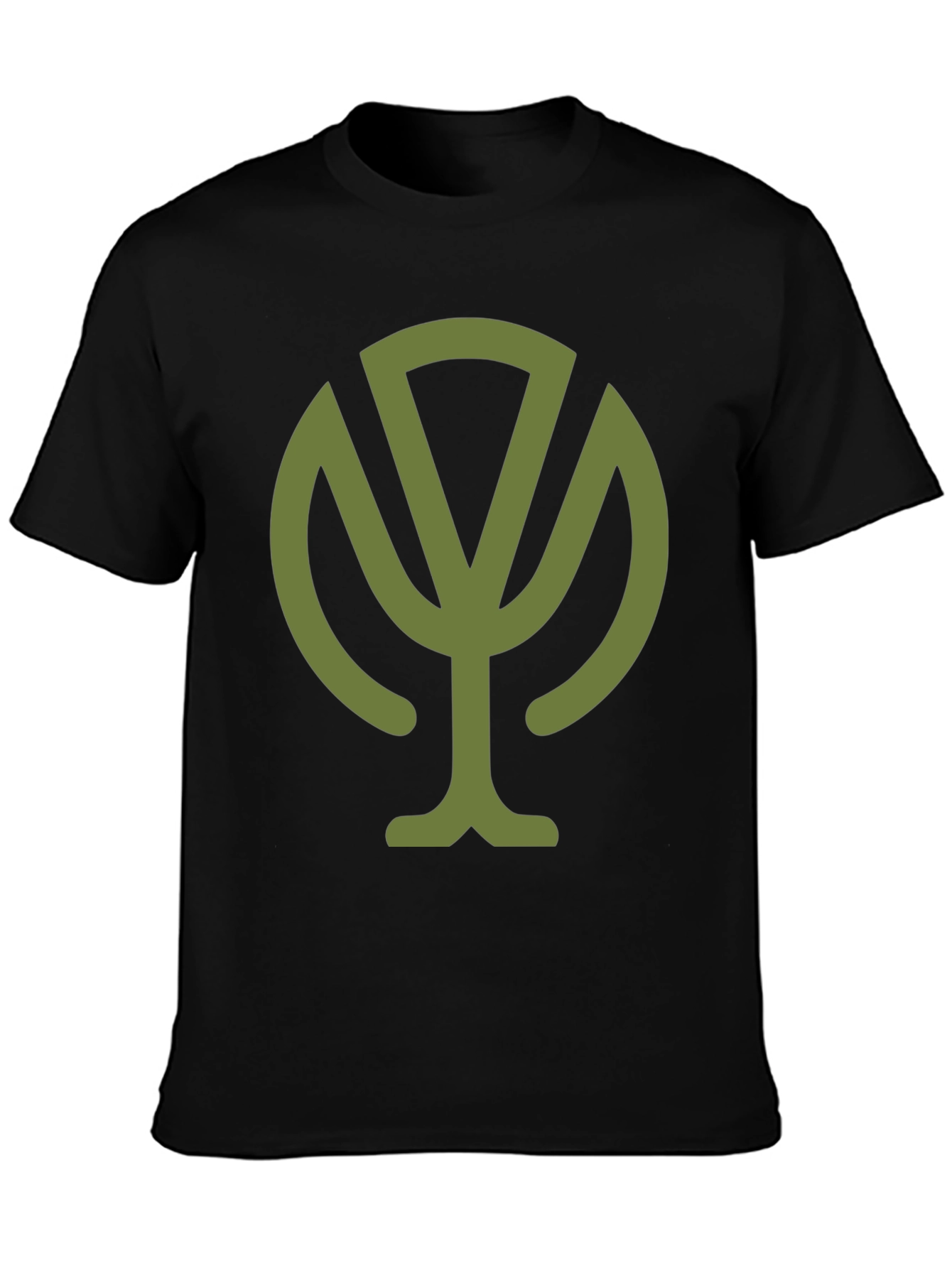 Olive Green Tree Graphic Black T-Shirt