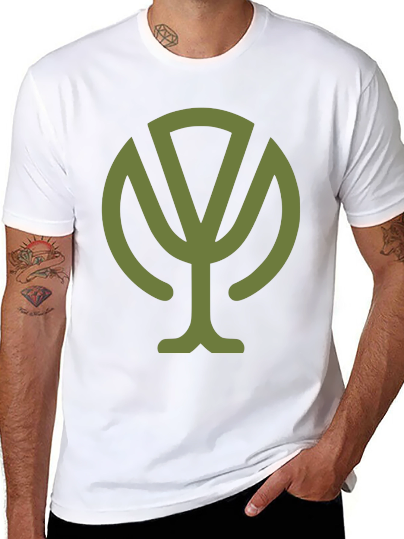 Olive Green Tree Graphic Black T-Shirt