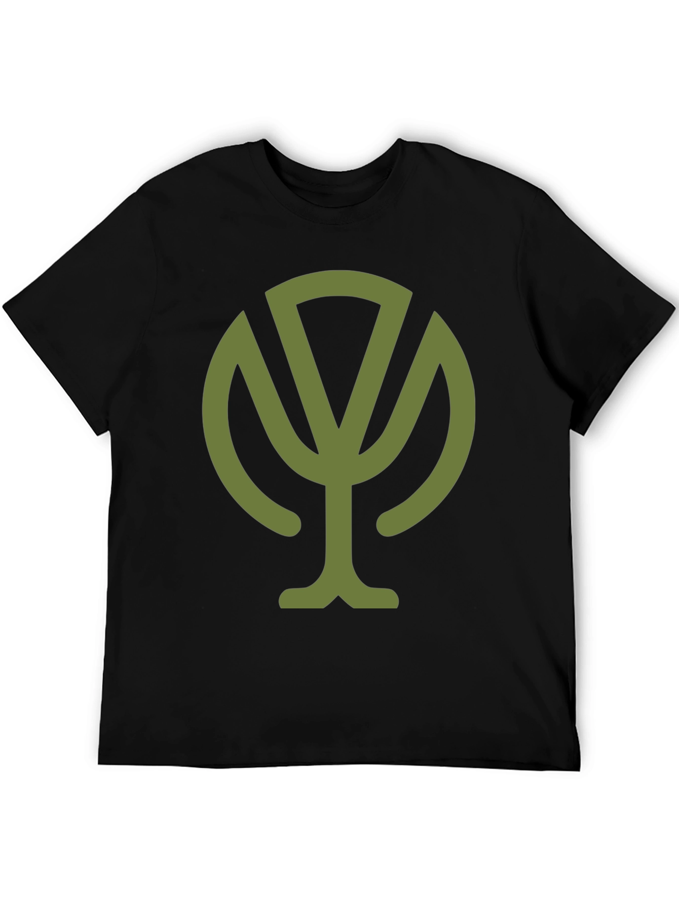Olive Green Tree Graphic Black T-Shirt