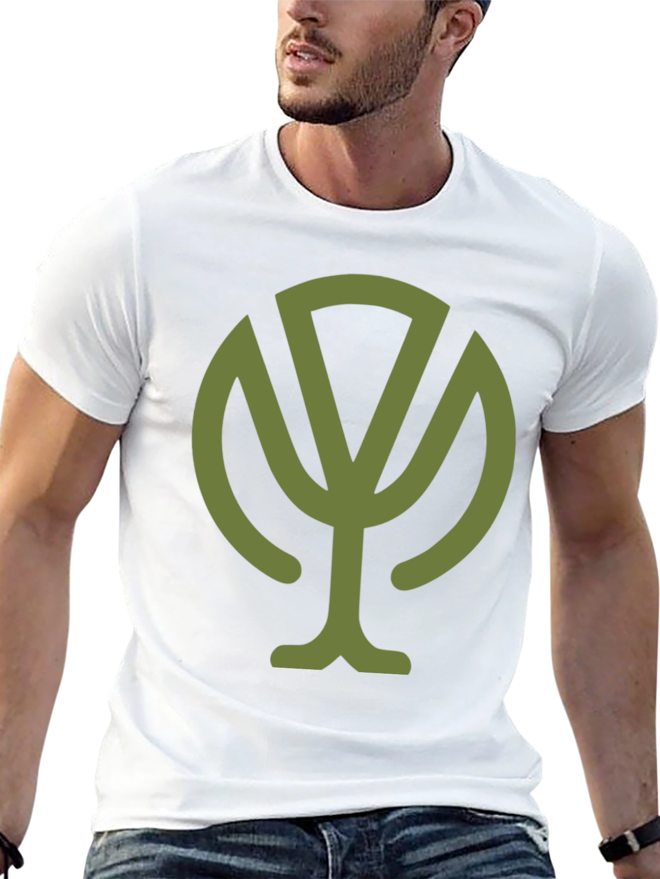 Olive Green Tree Graphic Black T-Shirt