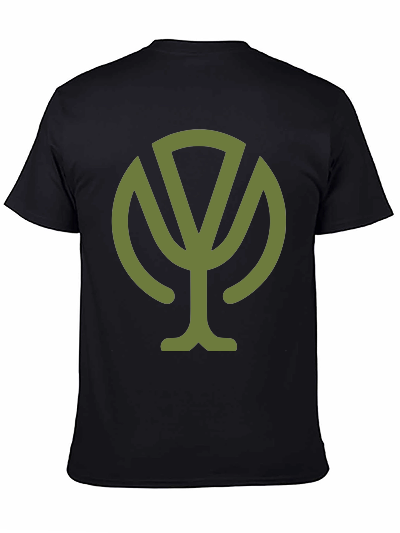 Olive Green Tree Graphic Black T-Shirt