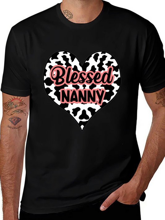Blessed Nanny Heart Cow Print T-Shirt