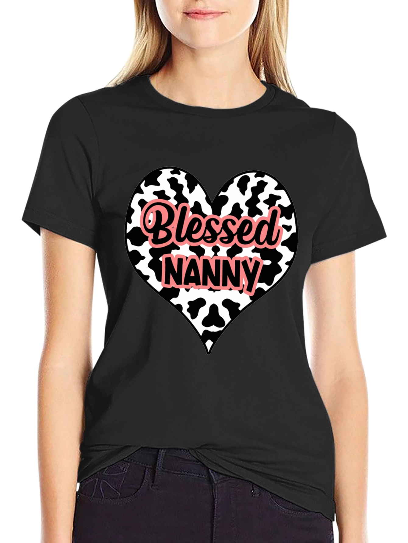Blessed Nanny Heart Cow Print T-Shirt