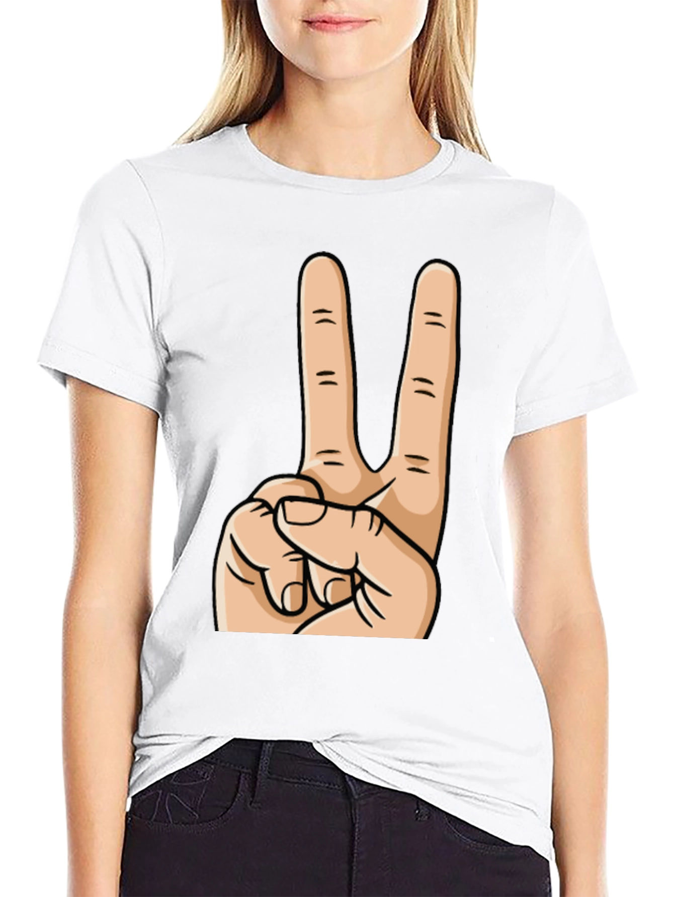 Peace Sign Graphic Tee - Black Cotton Casual Top