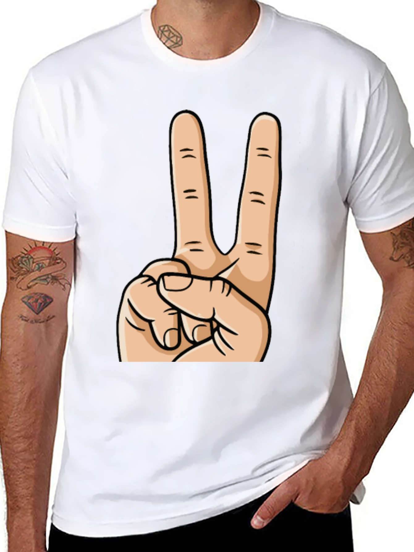 Peace Sign Graphic Tee - Black Cotton Casual Top