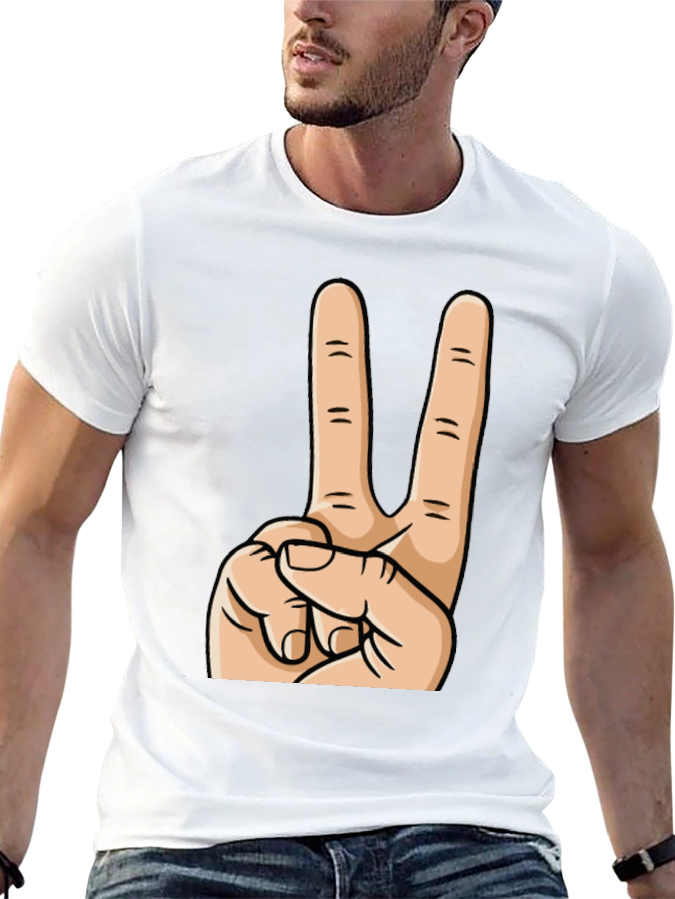 Peace Sign Graphic Tee - Black Cotton Casual Top