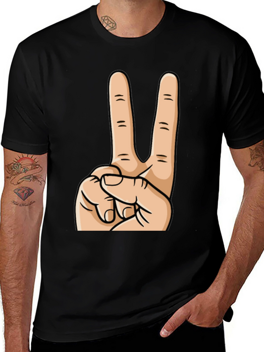 Peace Sign Graphic Tee - Black Cotton Casual Top
