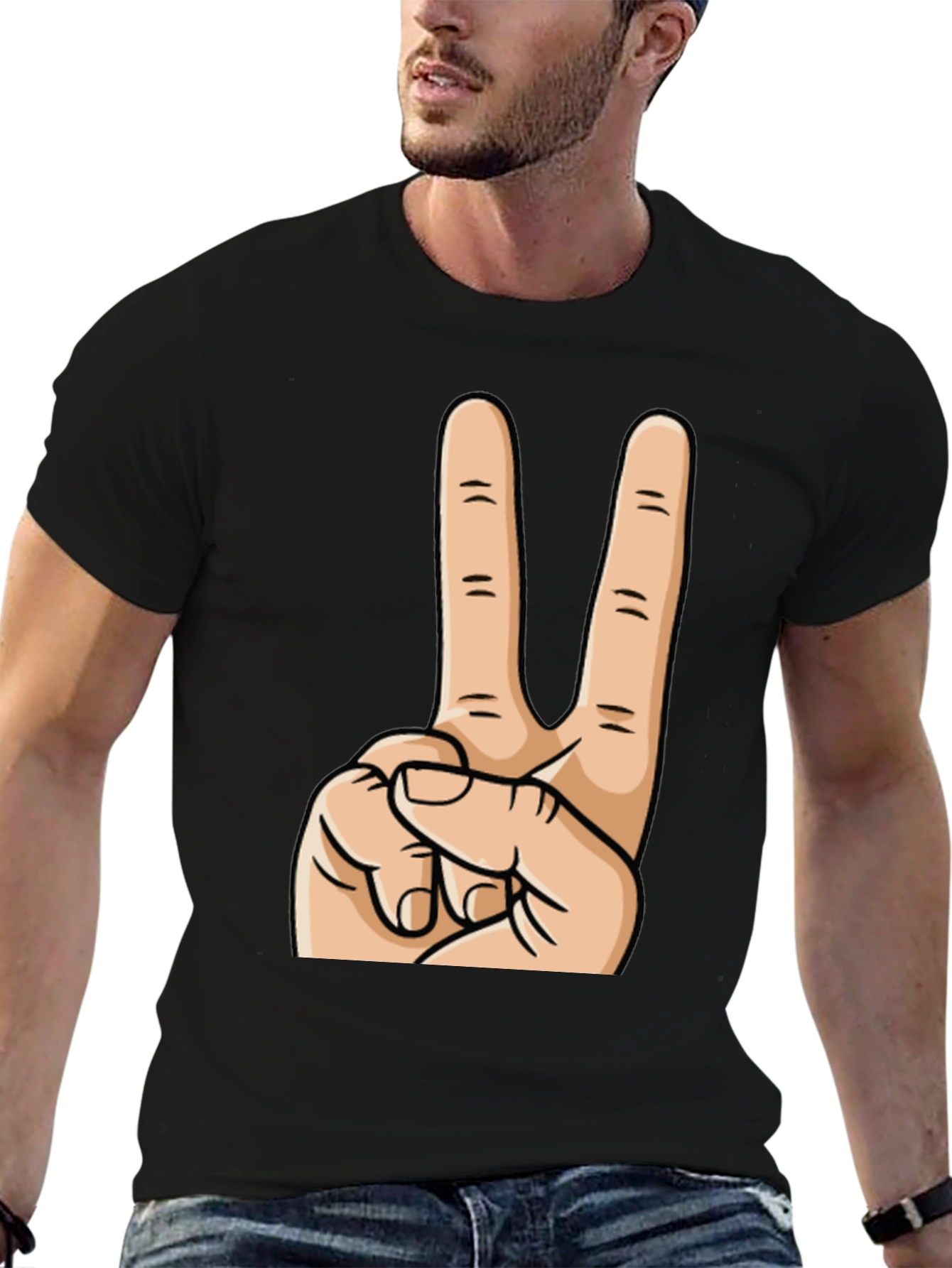 Peace Sign Graphic Tee - Black Cotton Casual Top