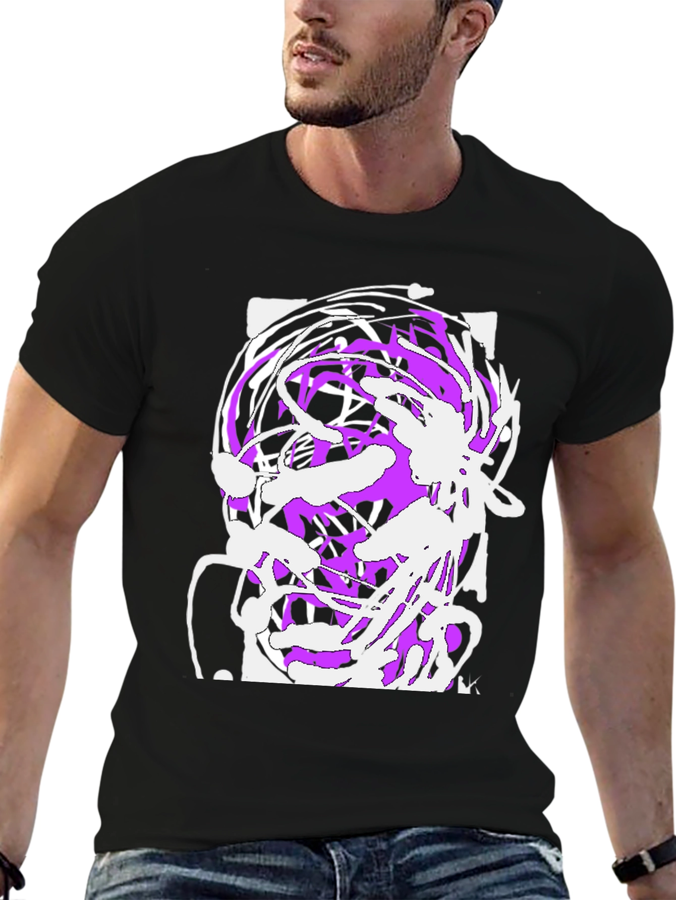 Abstract Art Graphic Tee - Black Cotton Blend