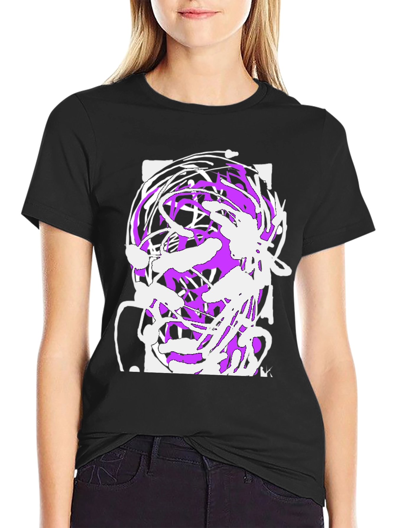 Abstract Art Graphic Tee - Black Cotton Blend
