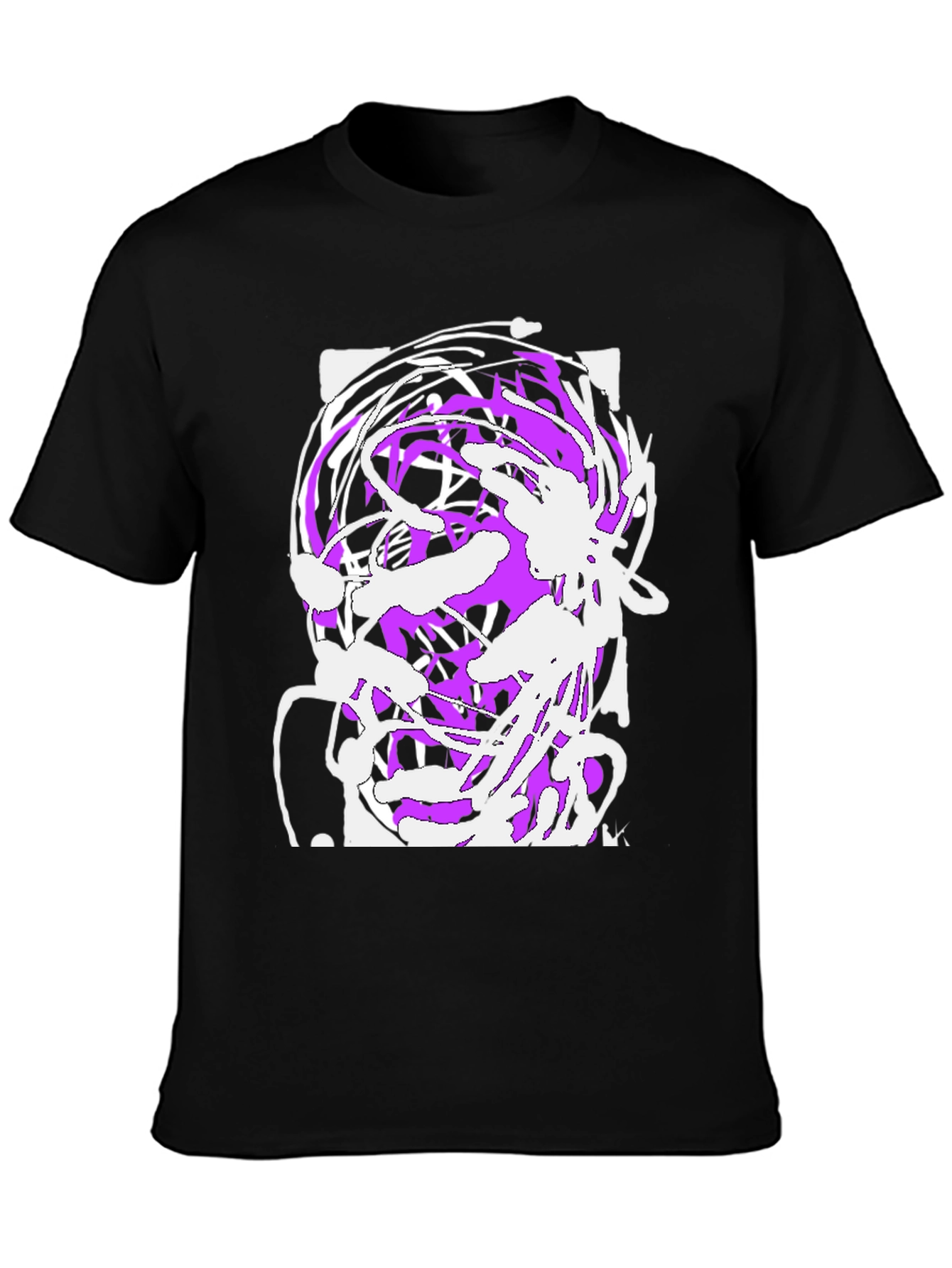 Abstract Art Graphic Tee - Black Cotton Blend