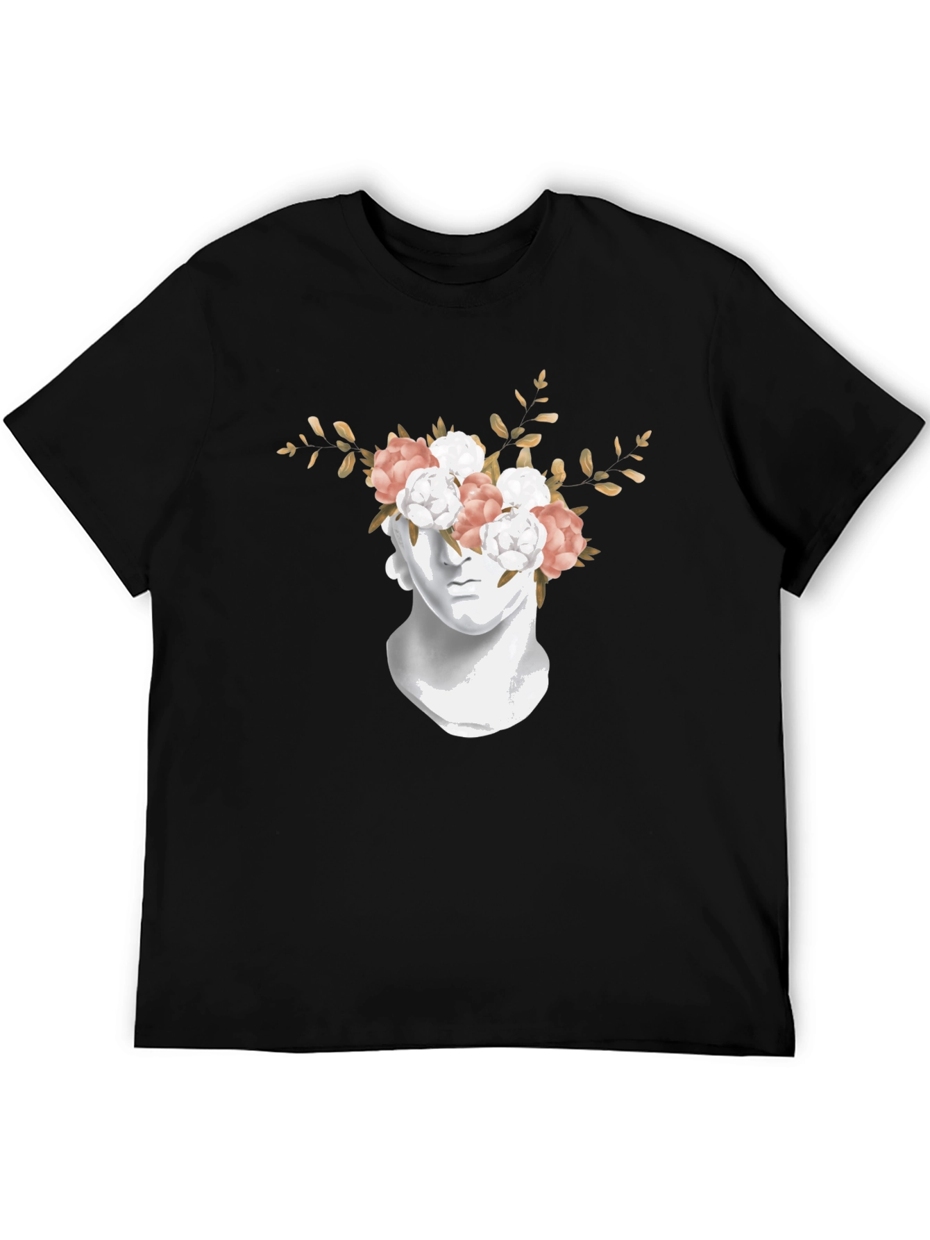 Floral Statue Graphic Tee - Stylish Black T-Shirt