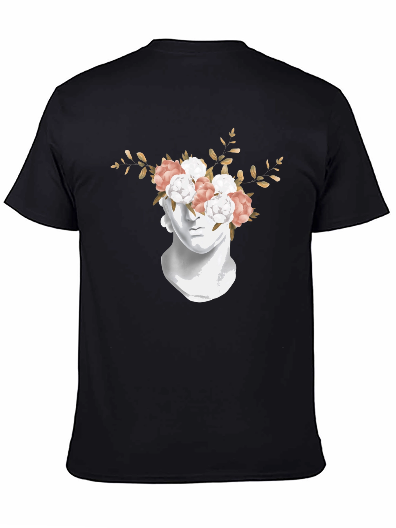 Floral Statue Graphic Tee - Stylish Black T-Shirt