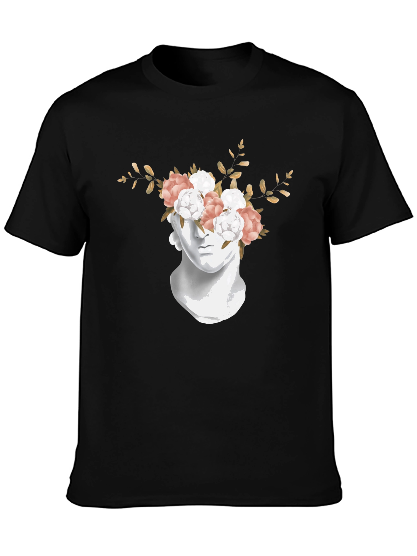 Floral Statue Graphic Tee - Stylish Black T-Shirt