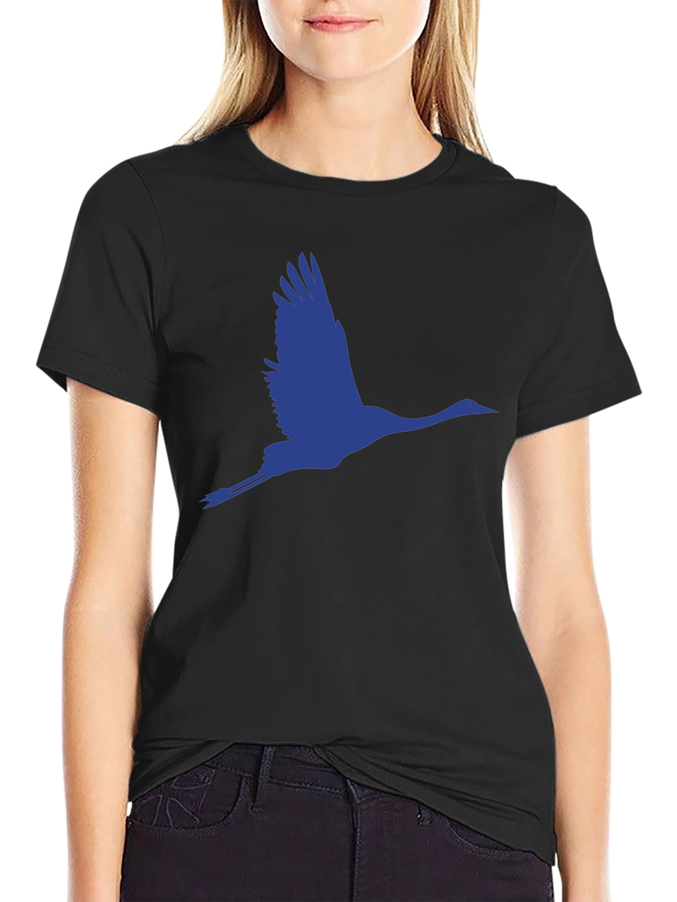 Flying Crane Graphic Tee - Black Cotton T-Shirt