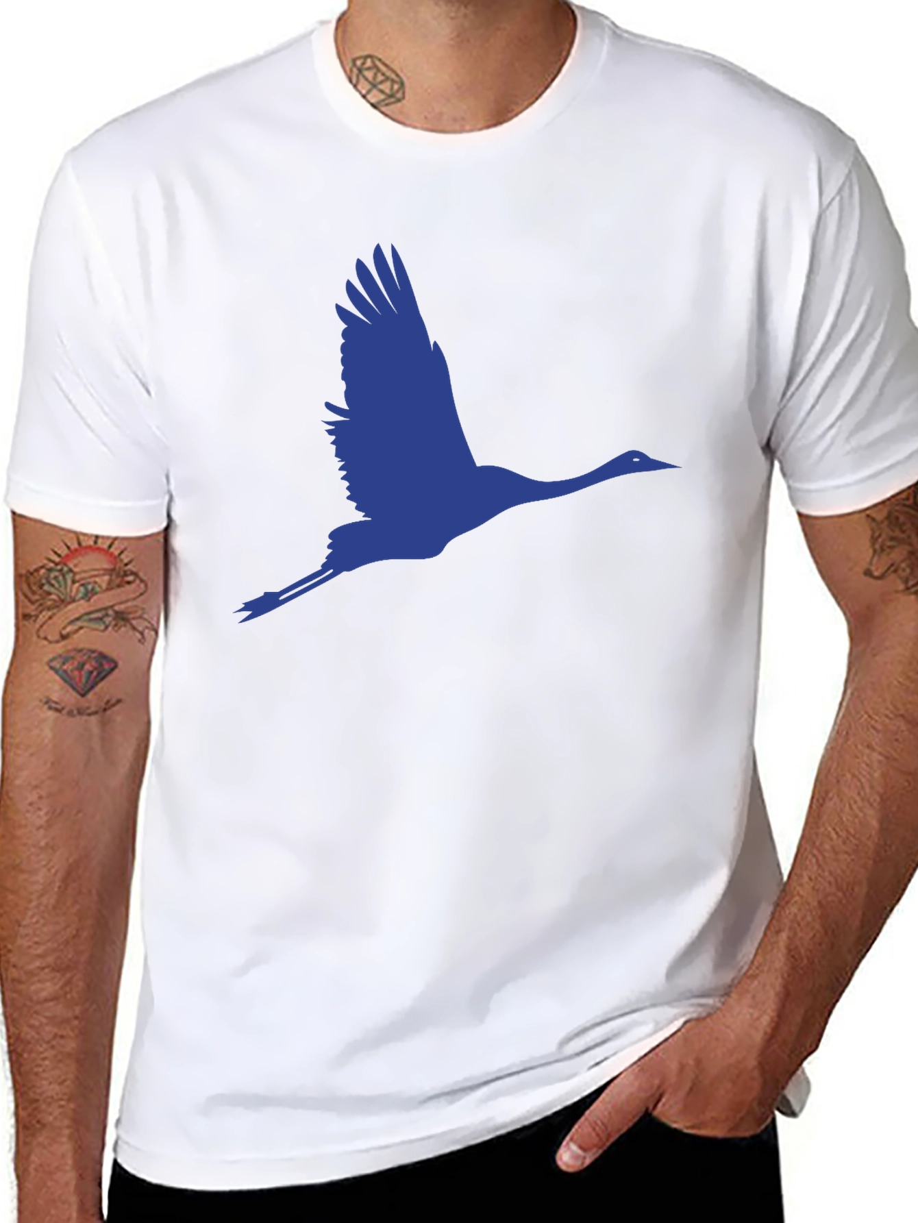 Flying Crane Graphic Tee - Black Cotton T-Shirt