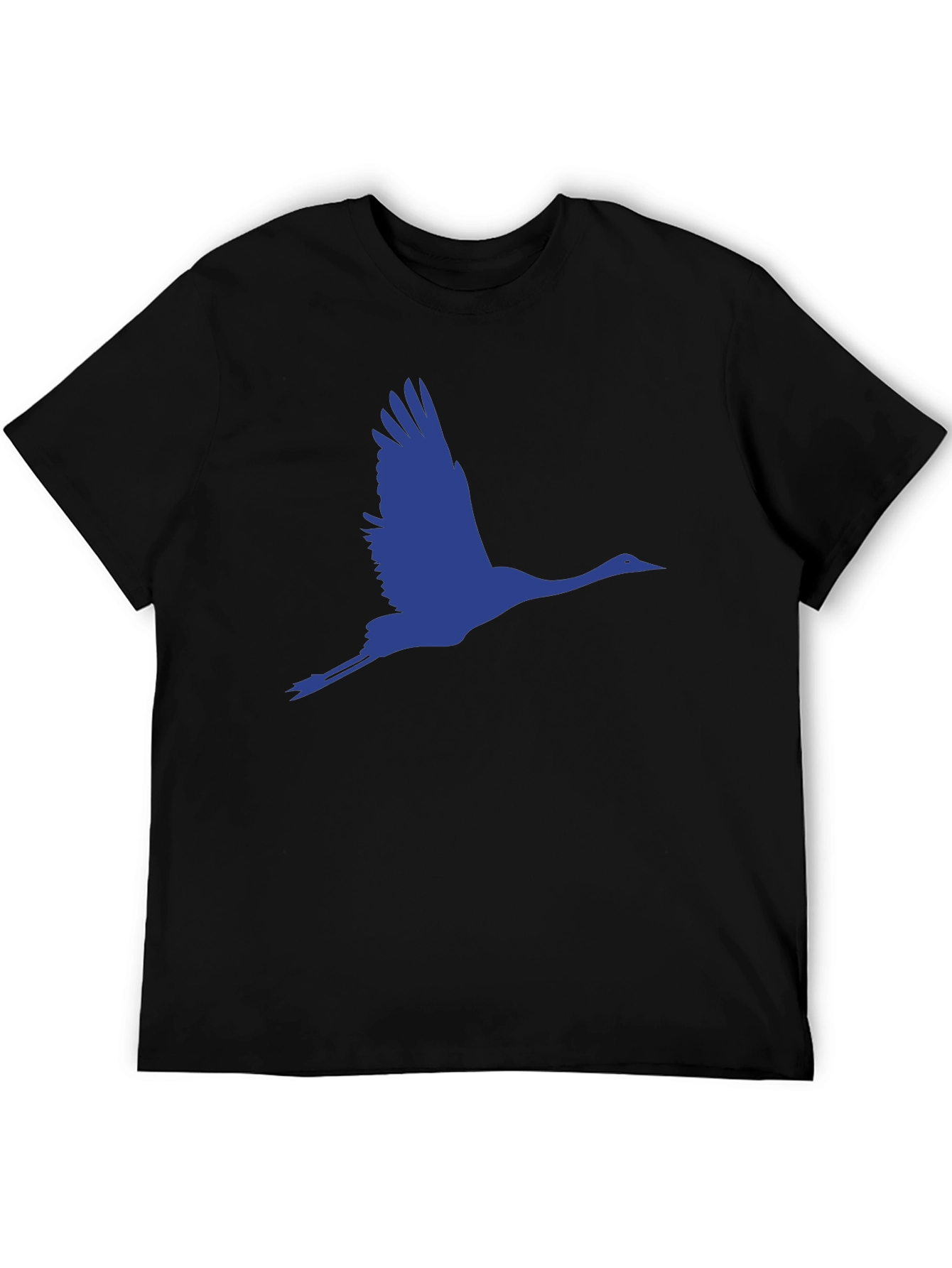 Flying Crane Graphic Tee - Black Cotton T-Shirt