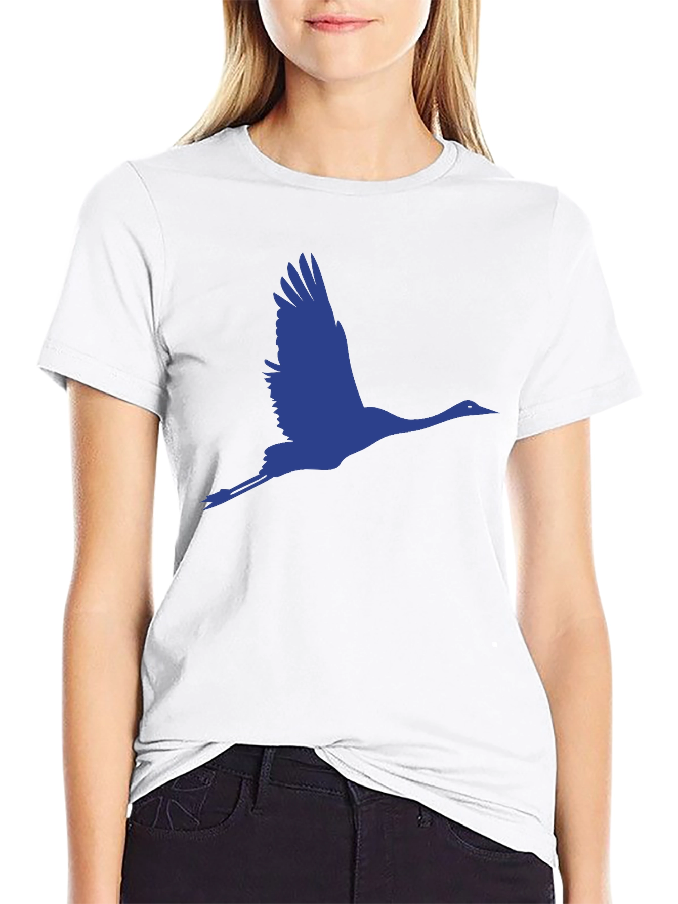 Flying Crane Graphic Tee - Black Cotton T-Shirt