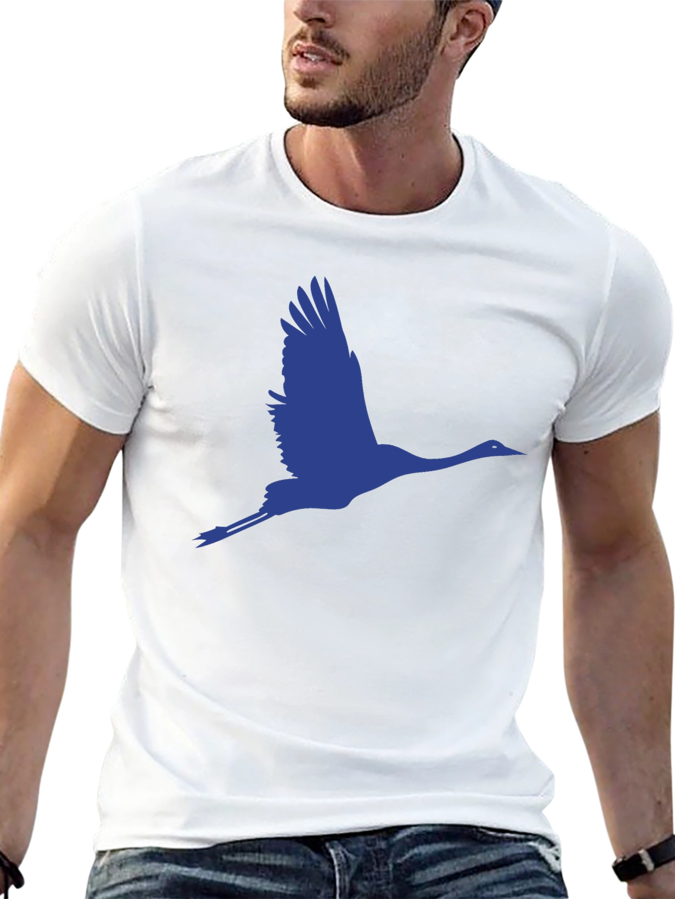 Flying Crane Graphic Tee - Black Cotton T-Shirt