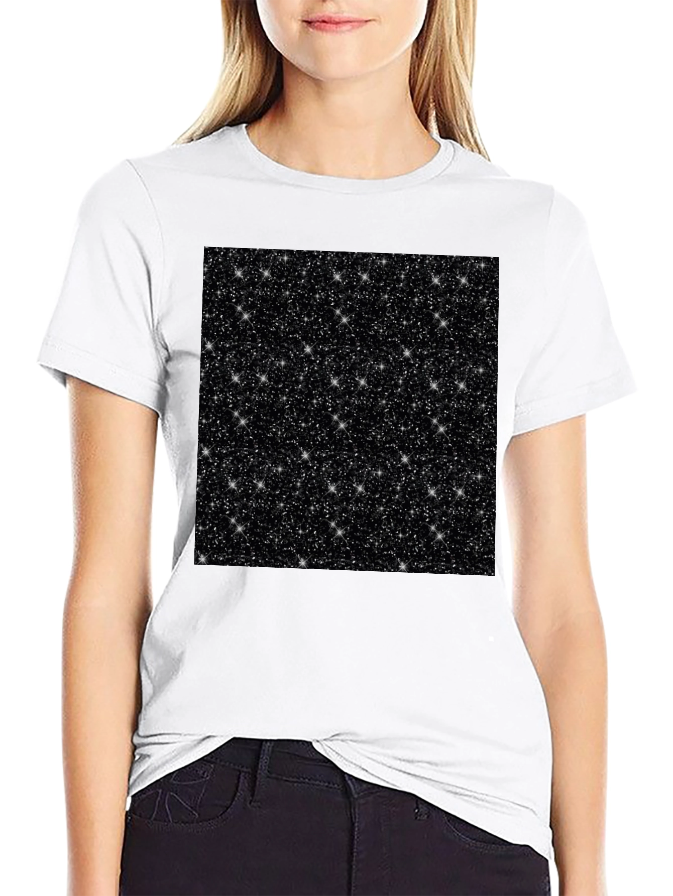 Sparkling Starry Night Graphic Tee - Black