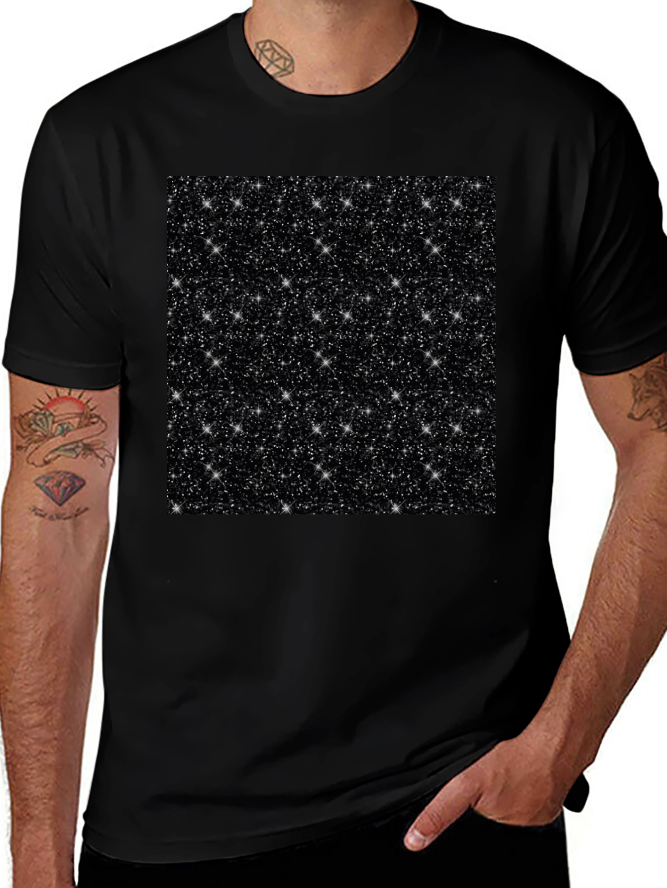 Sparkling Starry Night Graphic Tee - Black