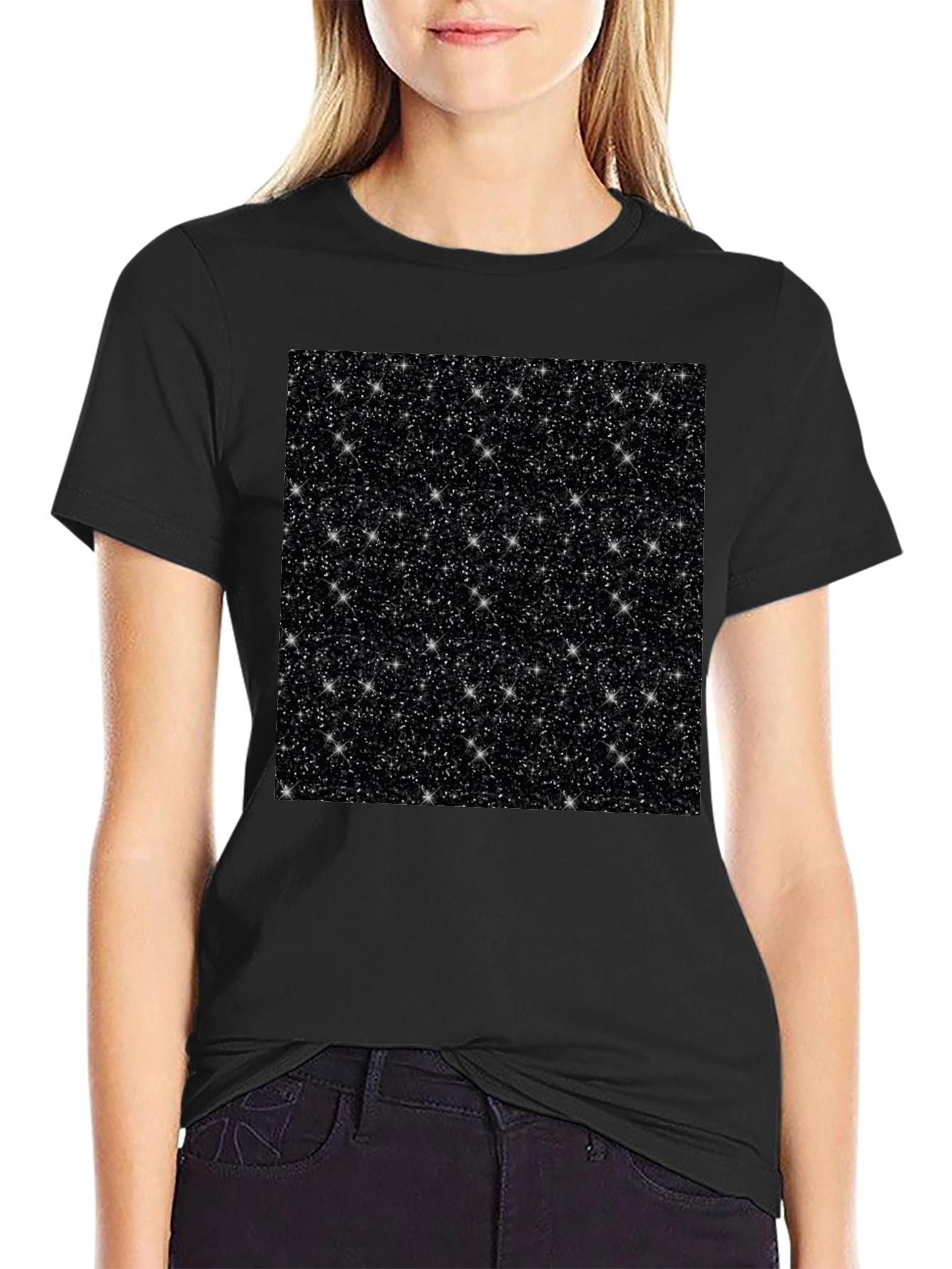 Sparkling Starry Night Graphic Tee - Black