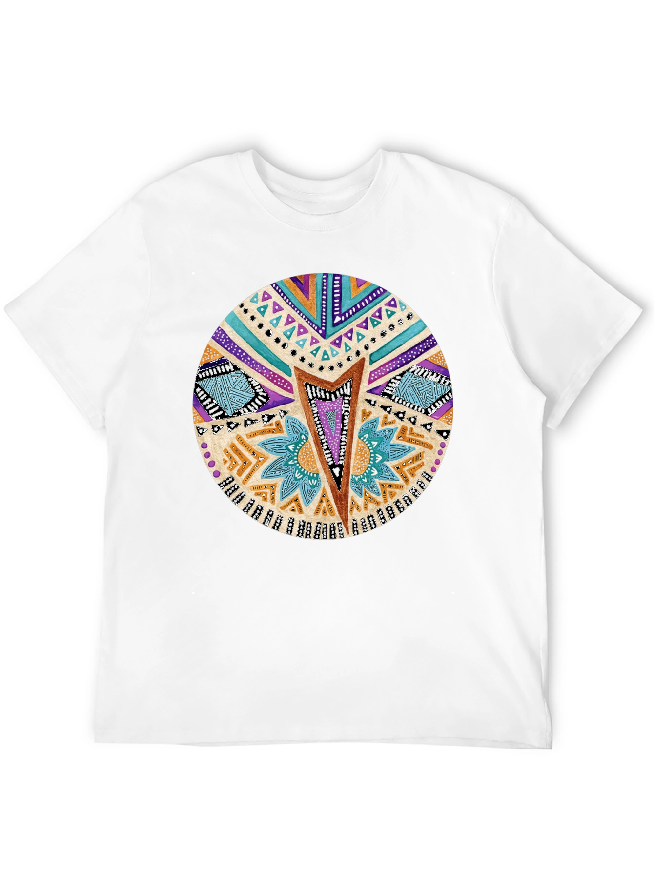 Tribal Print Crew Neck T-Shirt - Black